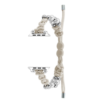 For Apple Watch Series 7 45mm Paracord Row Beads Drawstring Braided Watch Band(White) by bashfashion