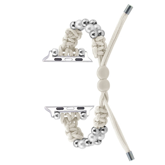 For Apple Watch SE 40mm Paracord Row Beads Drawstring Braided Watch Band(White) by bashfashion