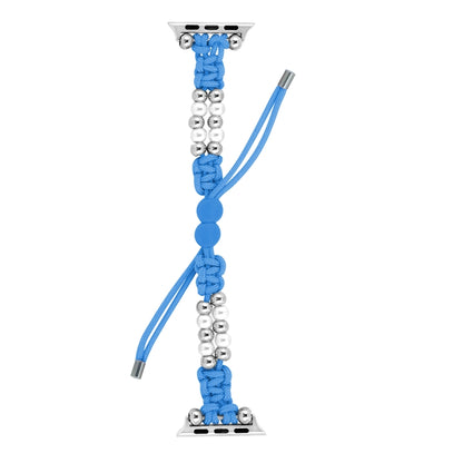 For Apple Watch SE 44mm Paracord Row Beads Drawstring Braided Watch Band(Blue) by bashfashion
