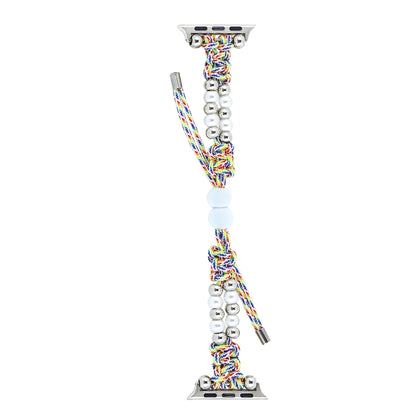 For Apple Watch Series 6 40mm Paracord Row Beads Drawstring Braided Watch Band(Rainbow) by bashfashion