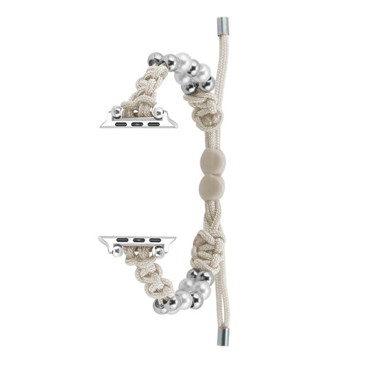 For Apple Watch Series 5 40mm Paracord Row Beads Drawstring Braided Watch Band(White) by bashfashion