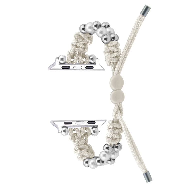 For Apple Watch Series 5 40mm Paracord Row Beads Drawstring Braided Watch Band(White) by bashfashion