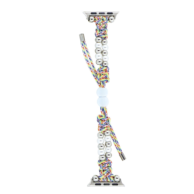 For Apple Watch Series 5 40mm Paracord Row Beads Drawstring Braided Watch Band(Rainbow) by bashfashion
