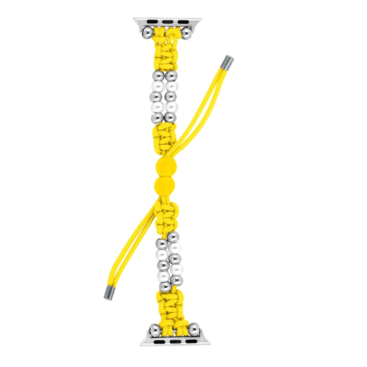For Apple Watch Series 4 44mm Paracord Row Beads Drawstring Braided Watch Band(Yellow) by bashfashion