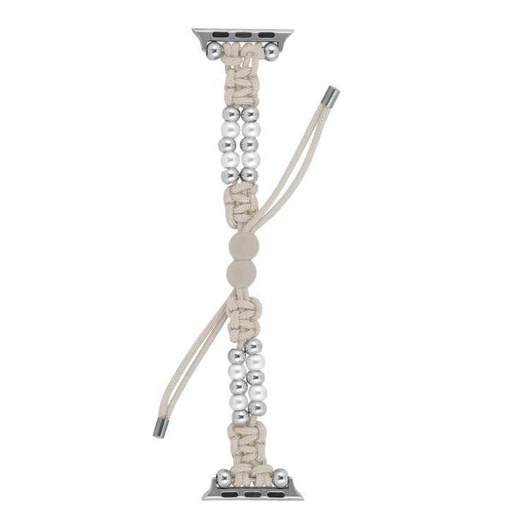 For Apple Watch Series 3 42mm Paracord Row Beads Drawstring Braided Watch Band(White) by bashfashion