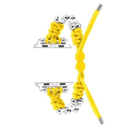 For Apple Watch Series 3 42mm Paracord Row Beads Drawstring Braided Watch Band(Yellow) by bashfashion