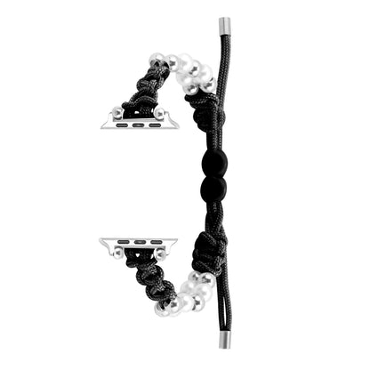 For Apple Watch Series 2 42mm Paracord Row Beads Drawstring Braided Watch Band(Black) by bashfashion