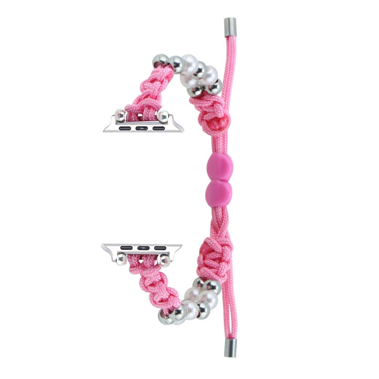 For Apple Watch Series 2 38mm Paracord Row Beads Drawstring Braided Watch Band(Pink) by bashfashion