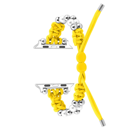 For Apple Watch Series 2 38mm Paracord Row Beads Drawstring Braided Watch Band(Yellow) by bashfashion