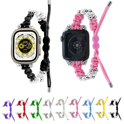 For Apple Watch Ultra 49mm Paracord Row Beads Drawstring Braided Watch Band(Pink) by bashfashion