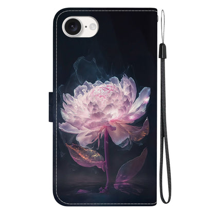 For iPhone 16e Crystal Texture Colored Drawing Leather Phone Case(Purple Peony) by bashfashion