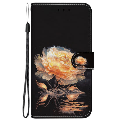 For iPhone 16e Crystal Texture Colored Drawing Leather Phone Case(Gold Peony) by bashfashion
