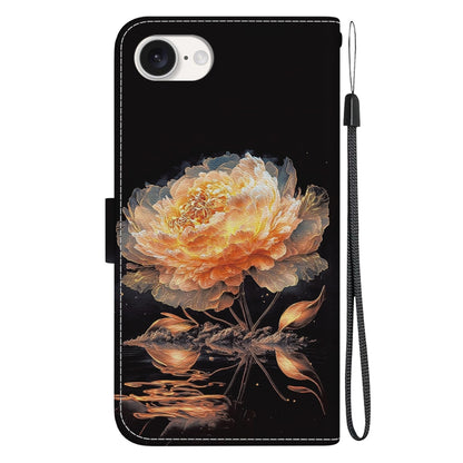 For iPhone 16e Crystal Texture Colored Drawing Leather Phone Case(Gold Peony) by bashfashion