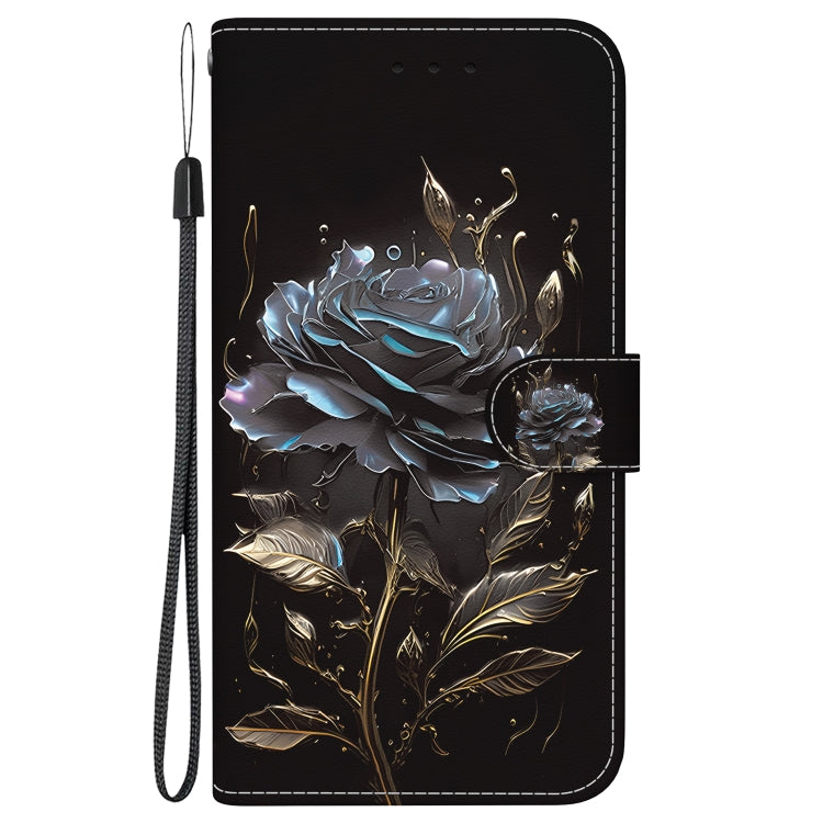 For iPhone 16e Crystal Texture Colored Drawing Leather Phone Case(Black Rose) by bashfashion