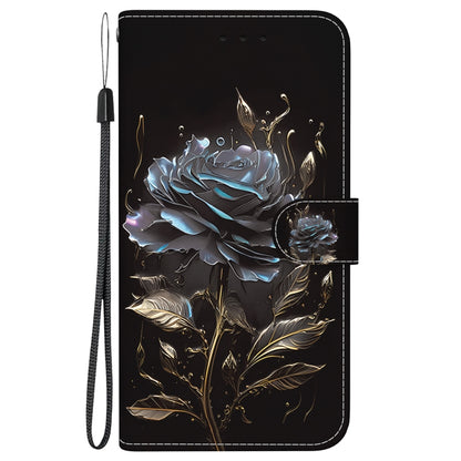 For iPhone 16e Crystal Texture Colored Drawing Leather Phone Case(Black Rose) by bashfashion