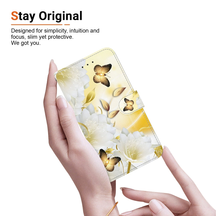 For iPhone 16e Crystal Texture Colored Drawing Leather Phone Case(Gold Butterfly Epiphyllum) by bashfashion