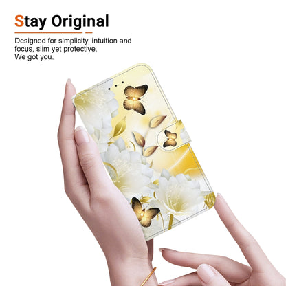 For iPhone 16e Crystal Texture Colored Drawing Leather Phone Case(Gold Butterfly Epiphyllum) by bashfashion