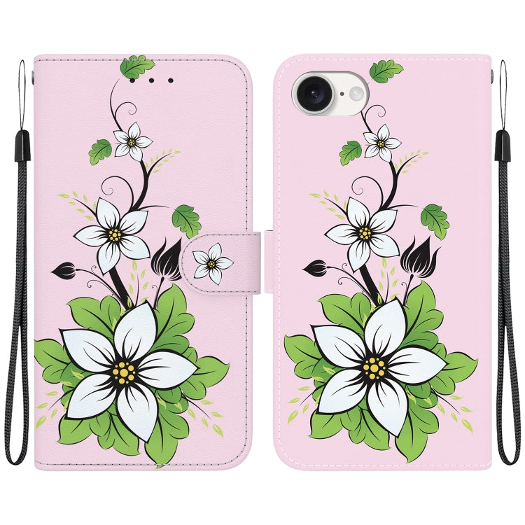 For iPhone 16e Crystal Texture Colored Drawing Leather Phone Case(Lily) by bashfashion