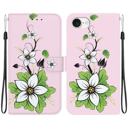 For iPhone 16e Crystal Texture Colored Drawing Leather Phone Case(Lily) by bashfashion