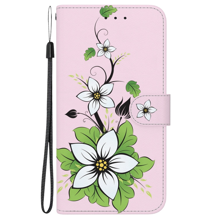 For iPhone 16e Crystal Texture Colored Drawing Leather Phone Case(Lily) by bashfashion