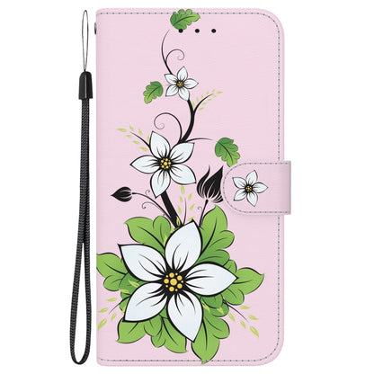 For iPhone 16e Crystal Texture Colored Drawing Leather Phone Case(Lily) by bashfashion