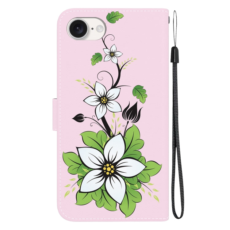 For iPhone 16e Crystal Texture Colored Drawing Leather Phone Case(Lily) by bashfashion