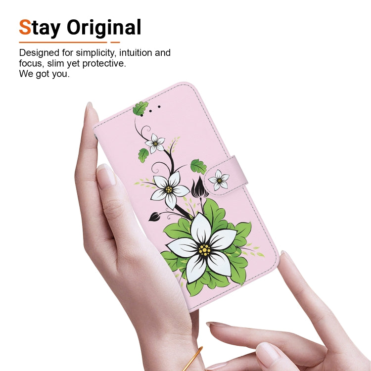 For iPhone 16e Crystal Texture Colored Drawing Leather Phone Case(Lily) by bashfashion