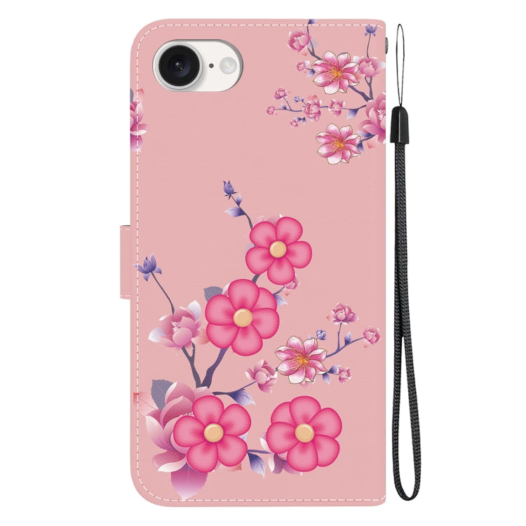 For iPhone 16e Crystal Texture Colored Drawing Leather Phone Case(Cherry Blossoms) by bashfashion