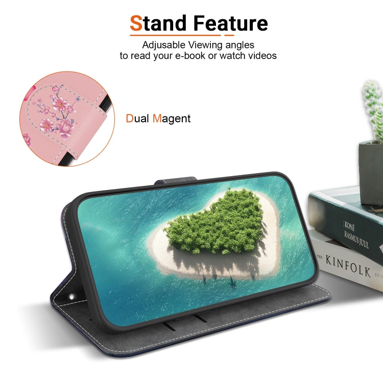 For iPhone 16e Crystal Texture Colored Drawing Leather Phone Case(Cherry Blossoms) by bashfashion