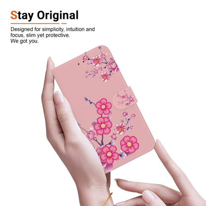 For iPhone 16e Crystal Texture Colored Drawing Leather Phone Case(Cherry Blossoms) by bashfashion