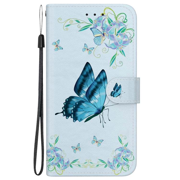For iPhone 16e Crystal Texture Colored Drawing Leather Phone Case(Blue Pansies) by bashfashion