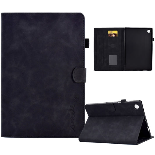 For Samsung Galaxy Tab A11 / A9 Embossed Smile Flip Smart Leather Tablet Case(Black) by bashfashion
