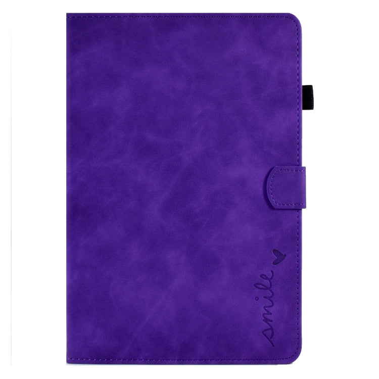 For Samsung Galaxy Tab A11 / A9 Embossed Smile Flip Smart Leather Tablet Case(Purple) by bashfashion
