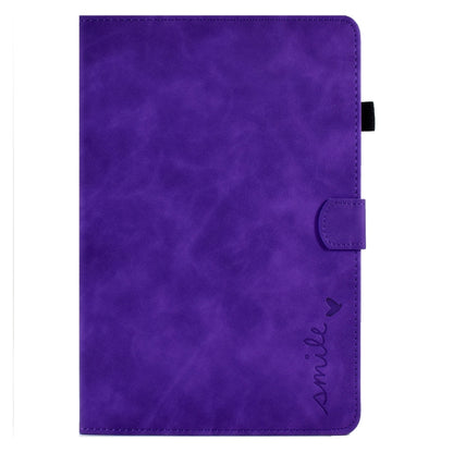 For Samsung Galaxy Tab A11 / A9 Embossed Smile Flip Smart Leather Tablet Case(Purple) by bashfashion