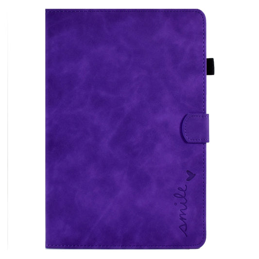 For Samsung Galaxy Tab A11 / A9 Embossed Smile Flip Smart Leather Tablet Case(Purple) by bashfashion