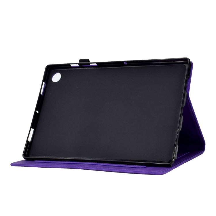 For Samsung Galaxy Tab A11 / A9 Embossed Smile Flip Smart Leather Tablet Case(Purple) by bashfashion