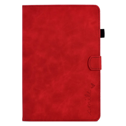 For Samsung Galaxy Tab A11 / A9 Embossed Smile Flip Smart Leather Tablet Case(Red) by bashfashion
