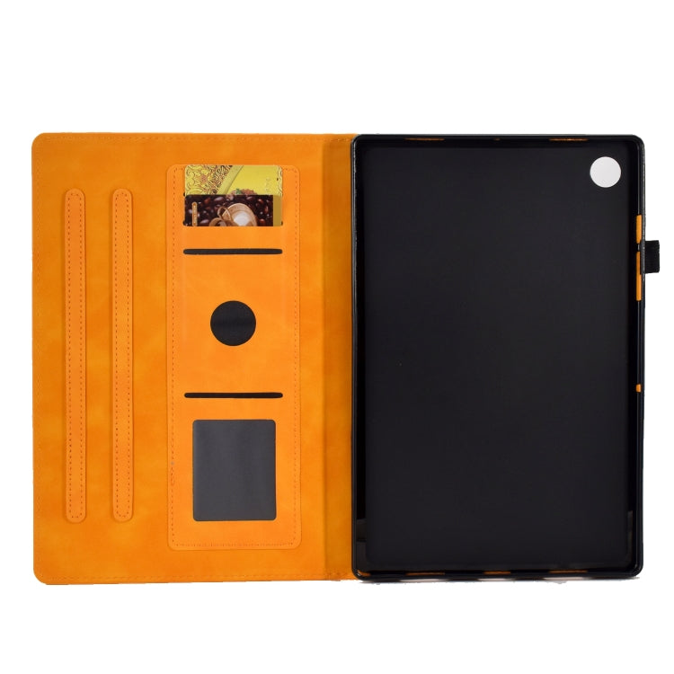 For Samsung Galaxy Tab A11 / A9 Embossed Smile Flip Smart Leather Tablet Case(Khaki) by bashfashion