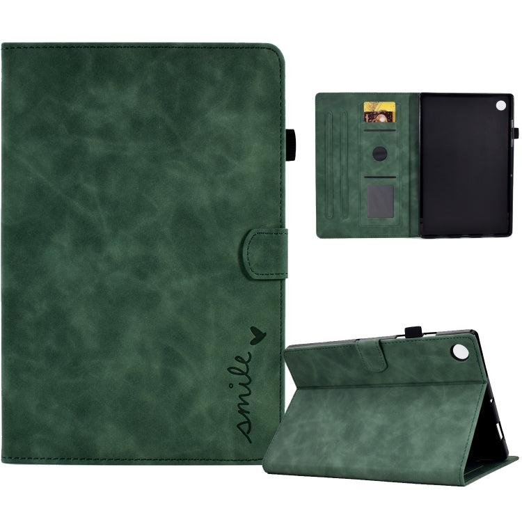 For Samsung Galaxy Tab A11+ / A9+ Embossed Smile Flip Smart Leather Tablet Case(Green) by bashfashion
