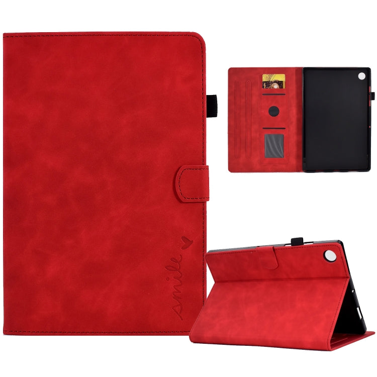 For Samsung Galaxy Tab A11+ / A9+ Embossed Smile Flip Smart Leather Tablet Case(Red) by bashfashion