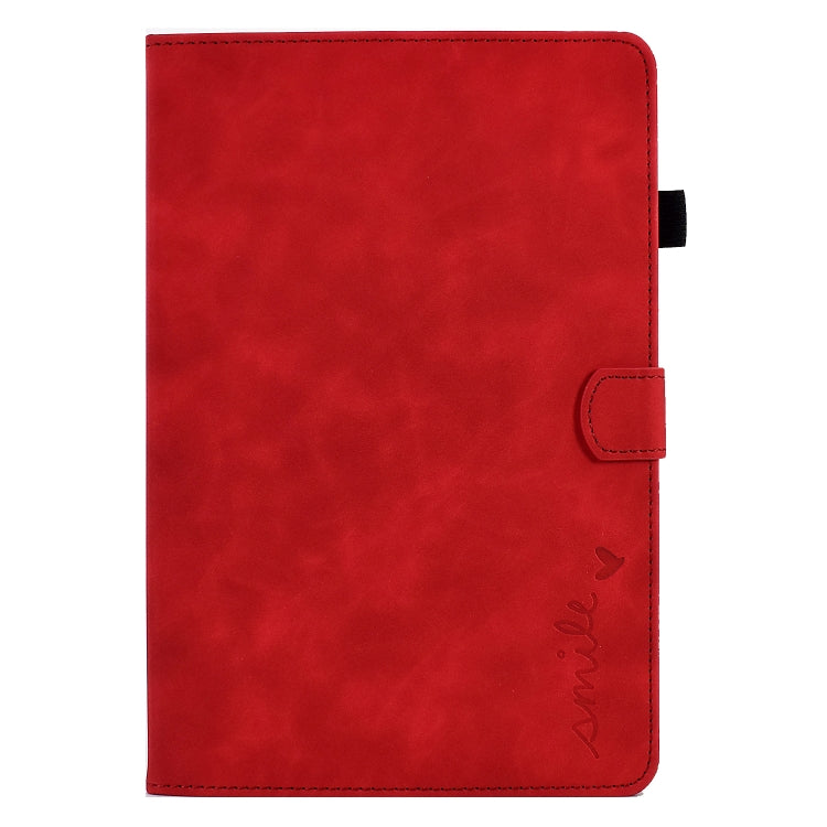 For Samsung Galaxy Tab A11+ / A9+ Embossed Smile Flip Smart Leather Tablet Case(Red) by bashfashion