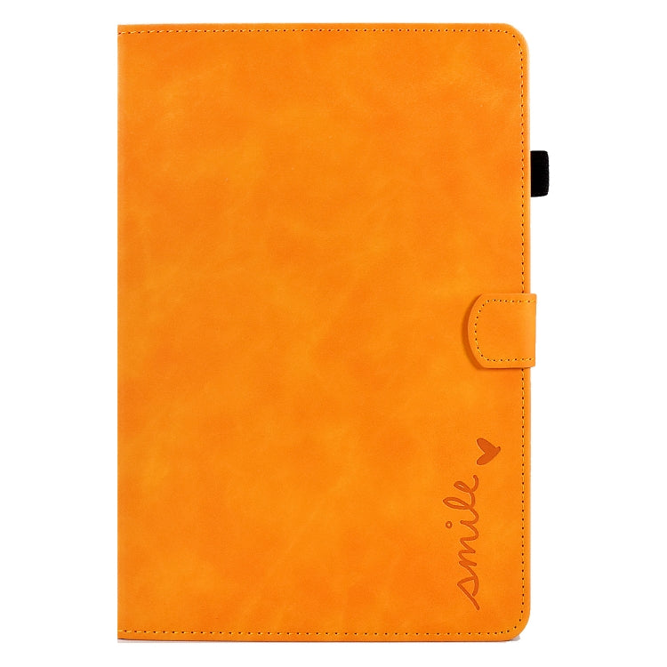 For Samsung Galaxy Tab A11+ / A9+ Embossed Smile Flip Smart Leather Tablet Case(Khaki) by bashfashion