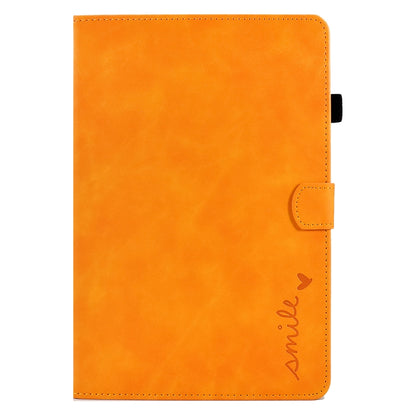 For Samsung Galaxy Tab A11+ / A9+ Embossed Smile Flip Smart Leather Tablet Case(Khaki) by bashfashion