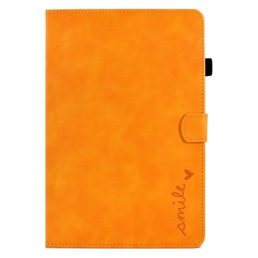 For Samsung Galaxy Tab A11+ / A9+ Embossed Smile Flip Smart Leather Tablet Case(Khaki) by bashfashion