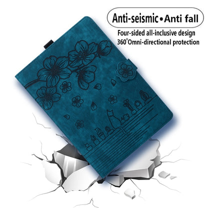 For Samsung Galaxy Tab S10 Ultra /S11 Ultra Cartoon Sakura Cat Embossed Leather Tablet Case(Blue) by bashfashion