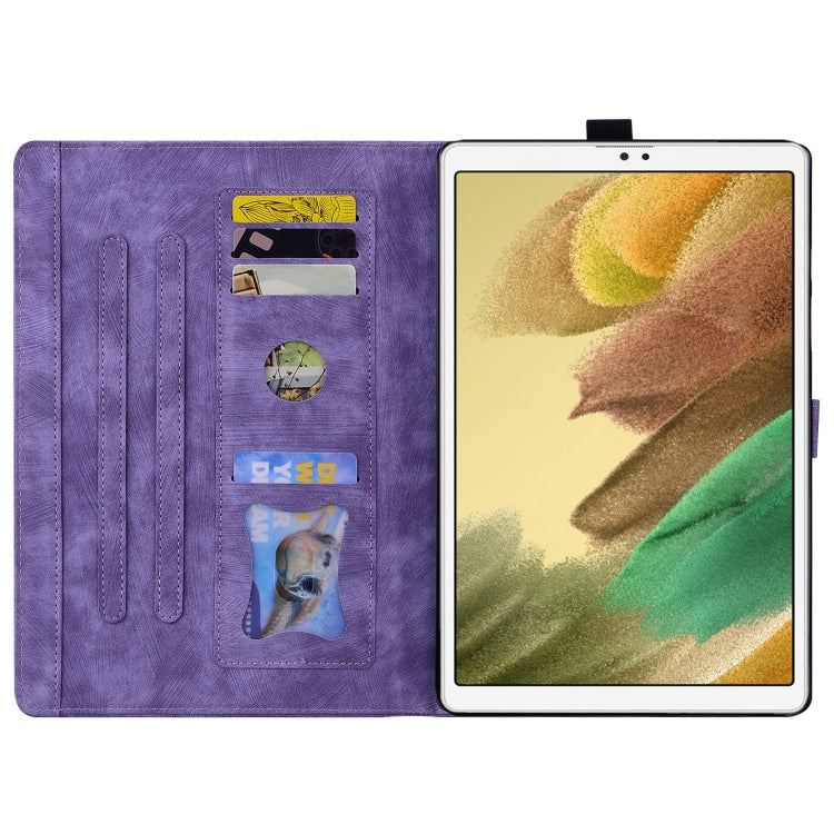 For Samsung Galaxy Tab A7 Lite Cartoon Sakura Cat Embossed Leather Tablet Case(Purple) by bashfashion
