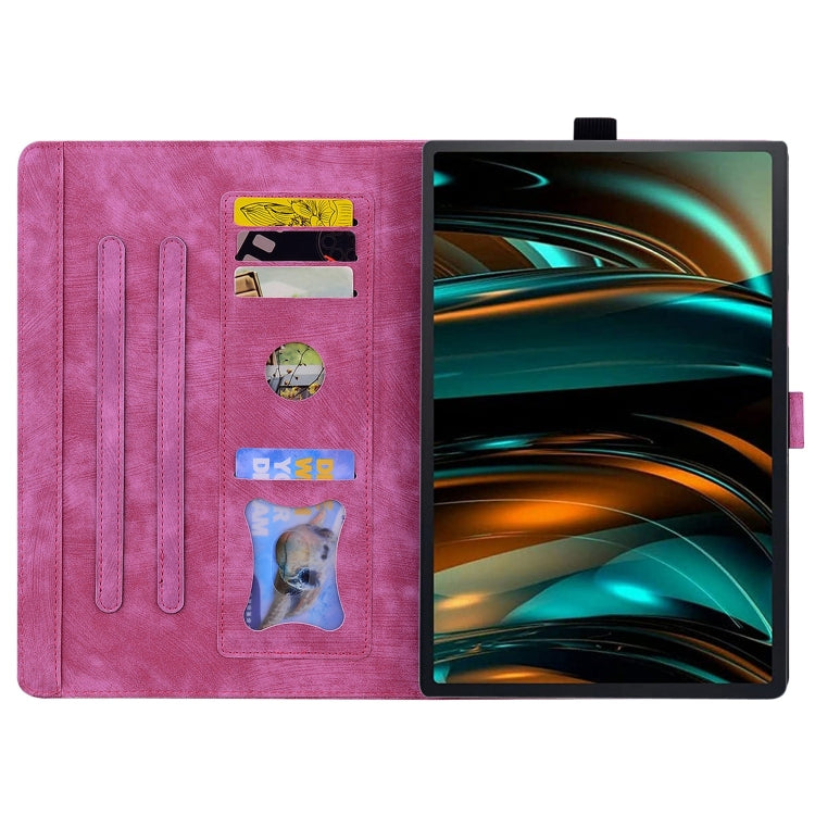 For Samsung Galaxy Tab A11 / A9 Cartoon Sakura Cat Embossed Leather Tablet Case(Rose Red) by bashfashion