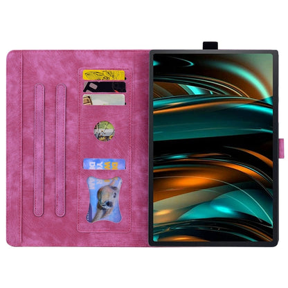 For Samsung Galaxy Tab A11 / A9 Cartoon Sakura Cat Embossed Leather Tablet Case(Rose Red) by bashfashion