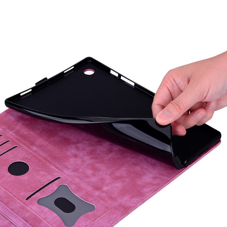 For Samsung Galaxy Tab S10 FE+ Cartoon Sakura Cat Embossed Leather Tablet Case(Rose Red) by bashfashion