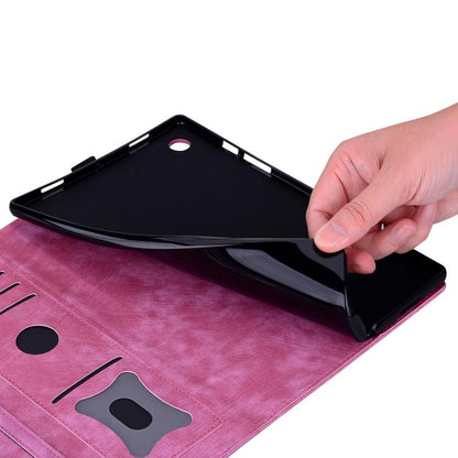 For Samsung Galaxy Tab S10 FE+ Cartoon Sakura Cat Embossed Leather Tablet Case(Rose Red) by bashfashion